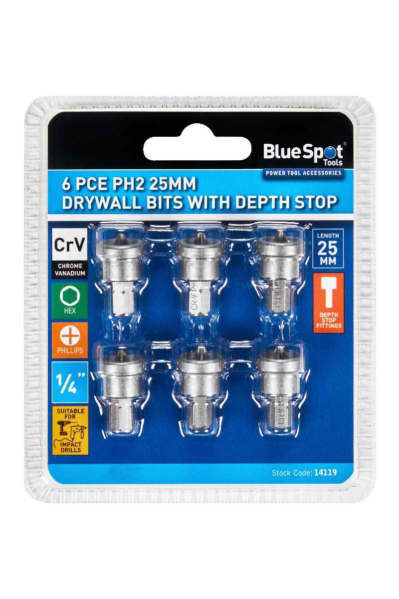 6PC PH2 Drywall Bits With Depth Stop