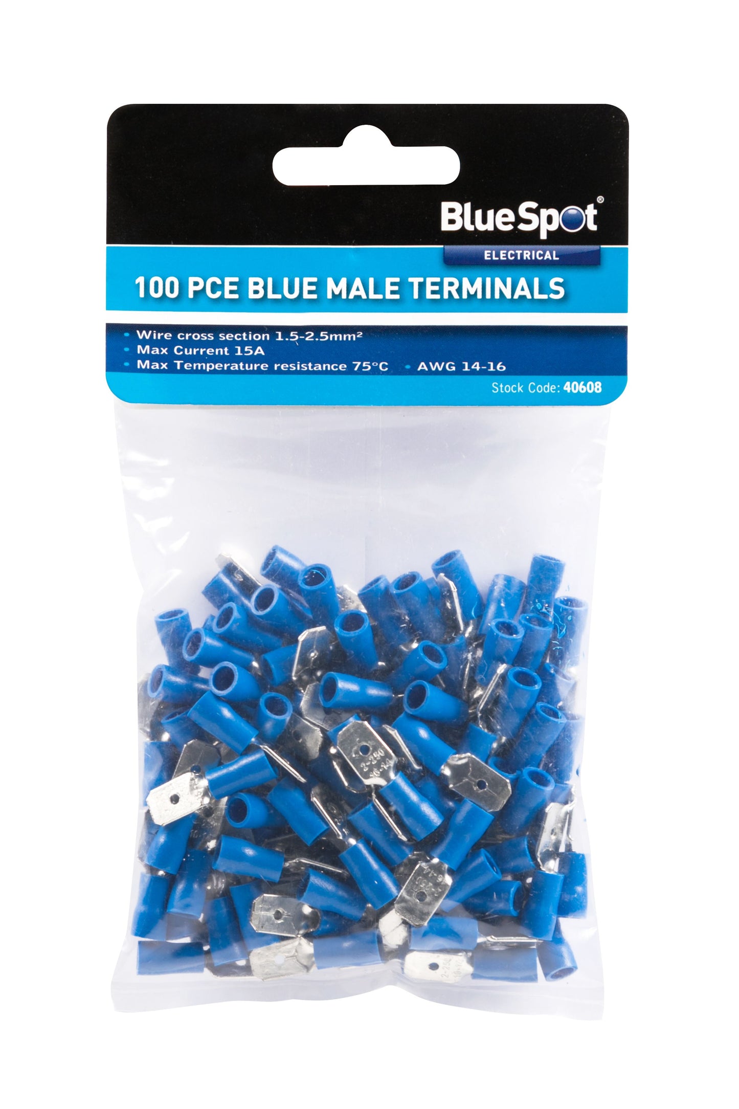 100PC Blue Male Spade Terminals