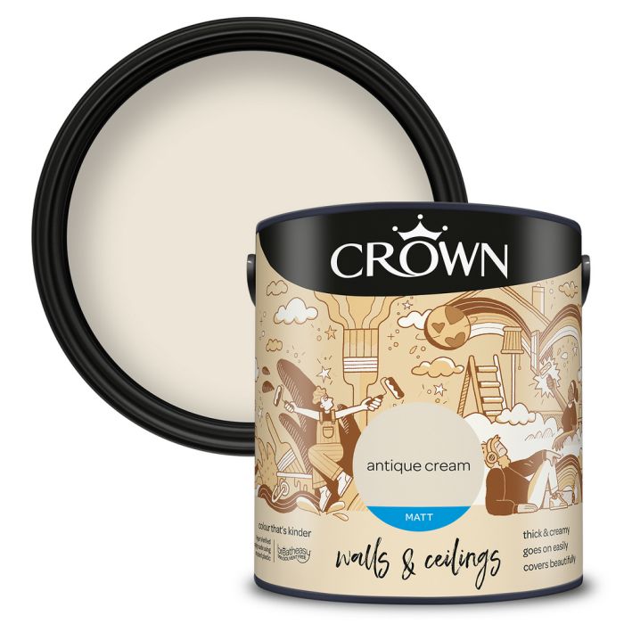 Crown Walls & Ceilings Matt Emulsion Paint Antique Cream 2.5L