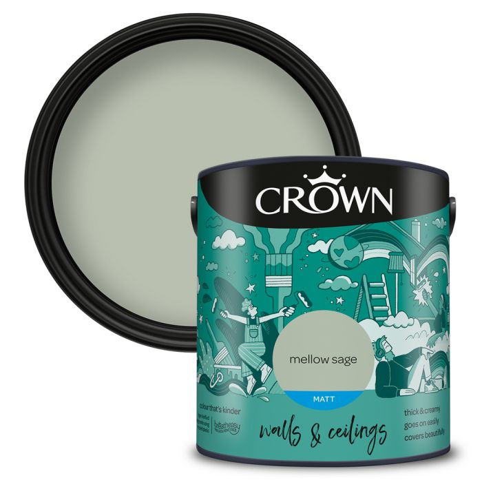 Crown Walls & Ceilings Matt Emulsion Paint Mellow Sage 2.5L