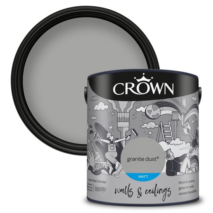 Crown Walls & Ceilings Matt Emulsion Paint Granite Dust 2.5L