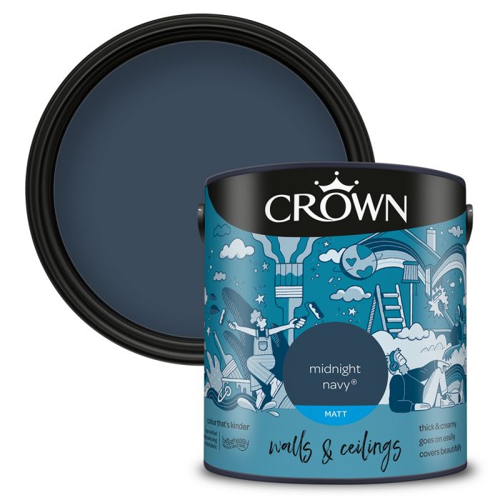 Crown Walls & Ceilings Matt Emulsion Paint Midnight Navy 2.5L