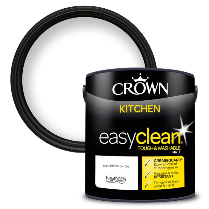 Crown Breatheasy Matt Kitchen Emulsion Paint Pure Brilliant White 2.5L
