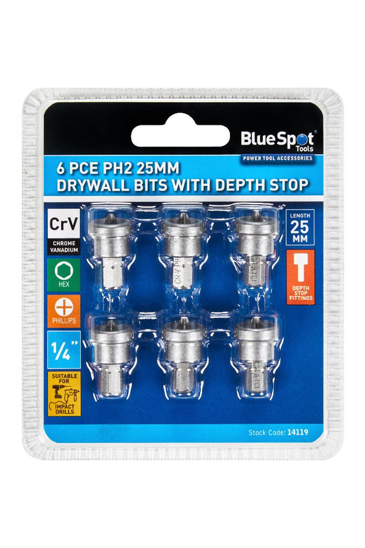 6PC PH2 Drywall Bits With Depth Stop