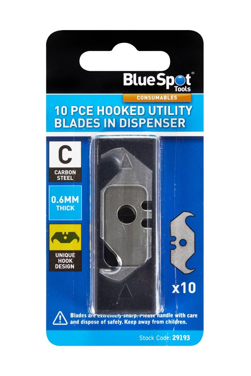 10PC Hooked Utility Blades With Dispenser