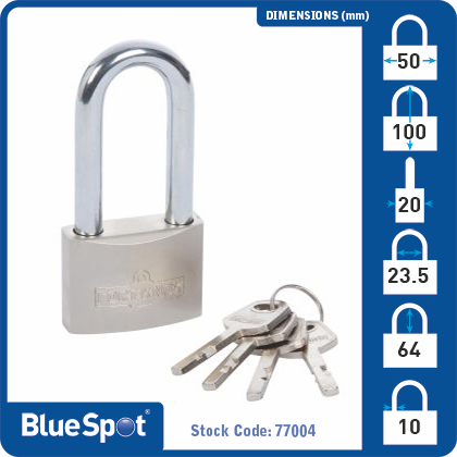 50mm Long Shackle Satin Finish Padlock