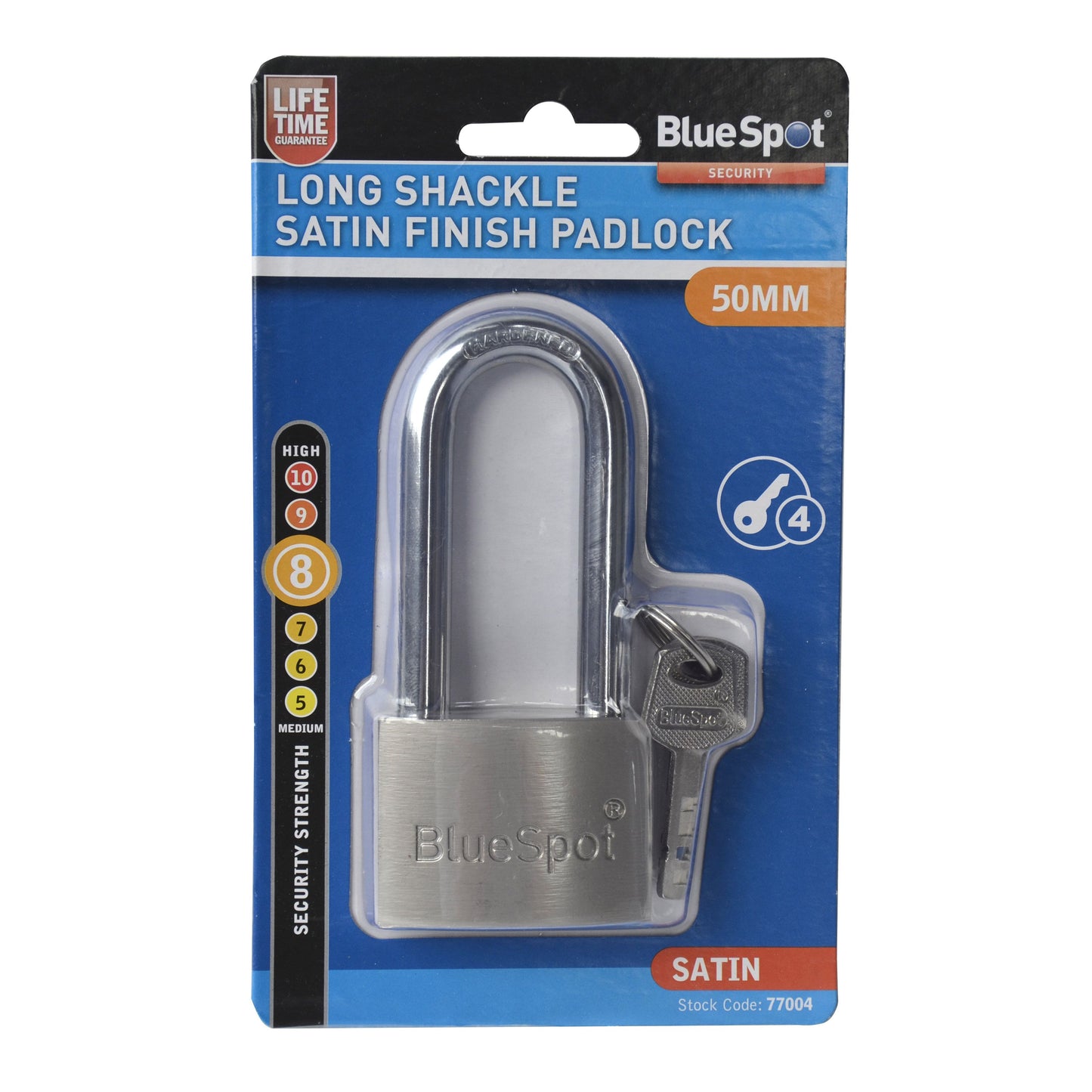 50mm Long Shackle Satin Finish Padlock