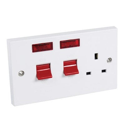 Cooker Switch Socket. 45Amp DP + Neon Horizontal CEDCS45SKN