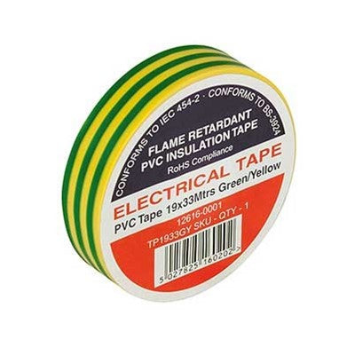 PVC Tape 19 x 20Mtrs BSl Approved Green/Yellow ELECYELGRN