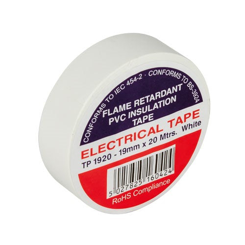 PVC Tape 19 x 20Mtrs BSl Approved White Product Code: TP1920WHI