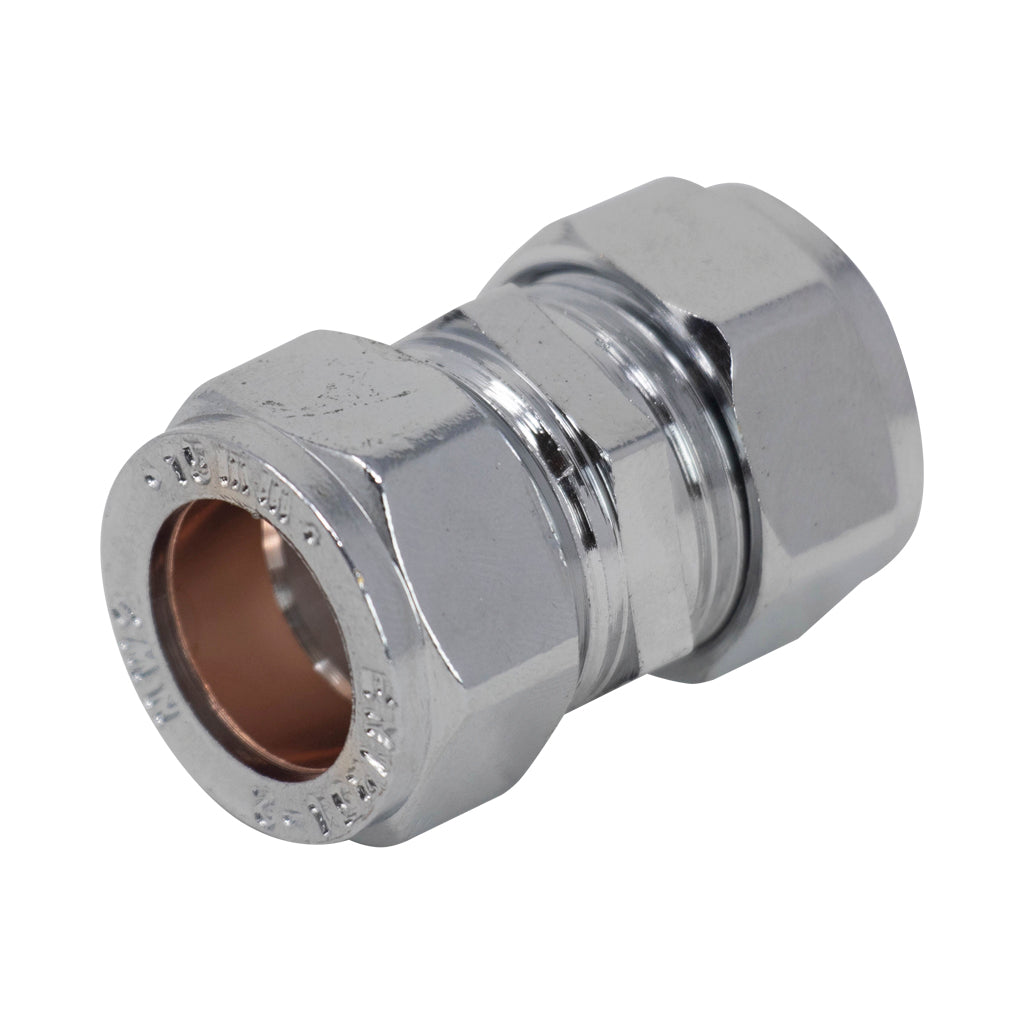CHROME COMPRESSION 15mm STRAIGHT COUPLING Item No. CCC-15